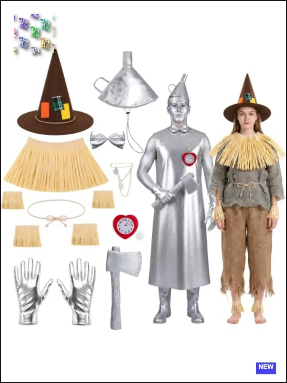 11 Pc Halloween Tin Costume Set Silver Funnel Hat Axe Scarecrow Accessories